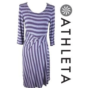 Athleta Striped Splendor Lotus Dress Purple Stripe Faux Wrap Womens Size XXS